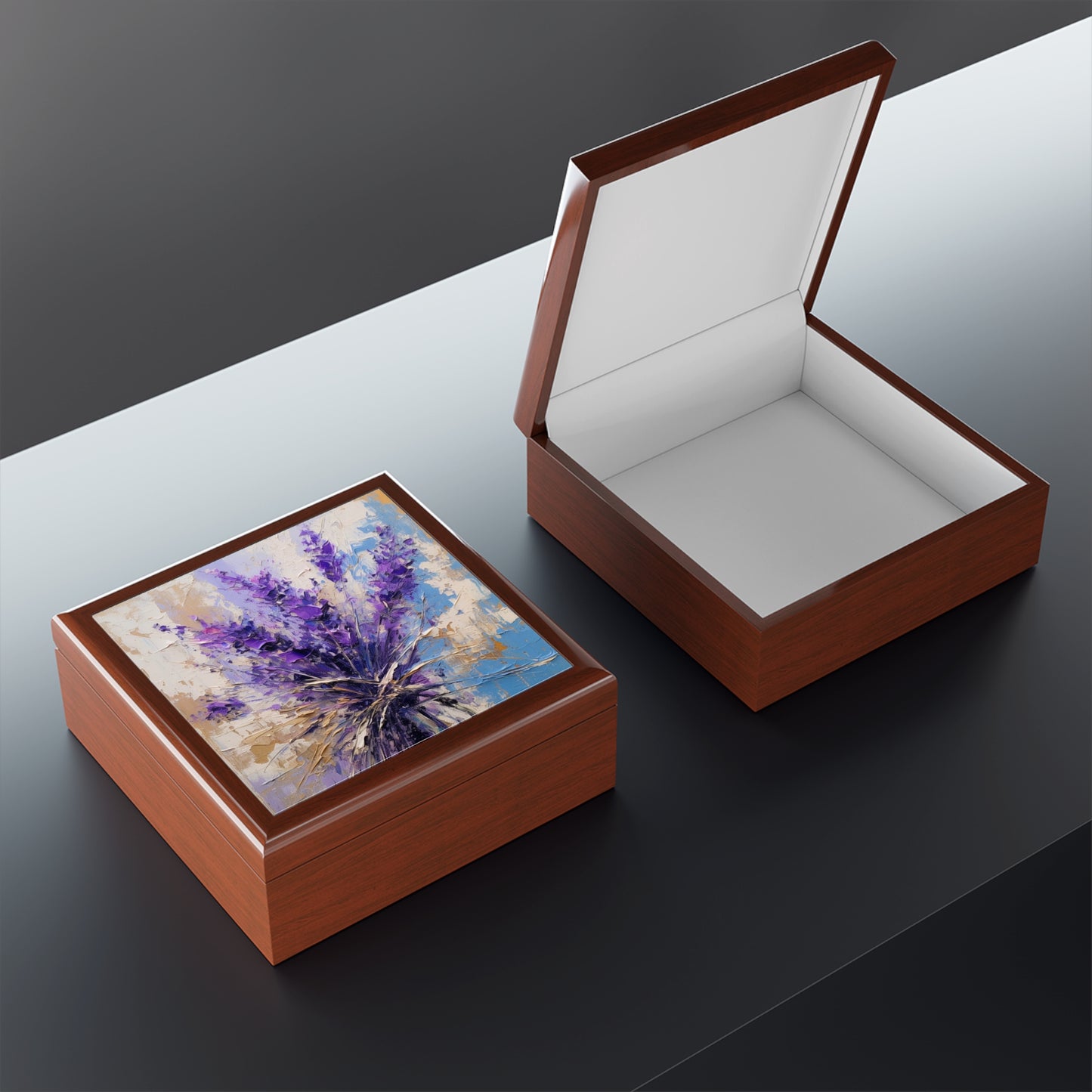 Vibrant Lavender Art on Jewelry Box: A Floral Delight for Your Senses