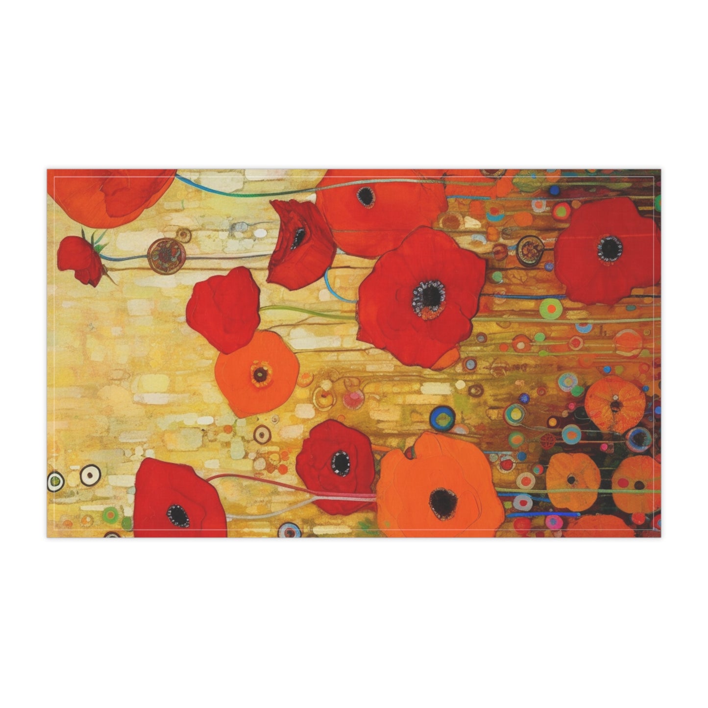 Floral Symphony: Kitchen Towel showcasing Gustav Klimt's Poppies in Art Nouveau