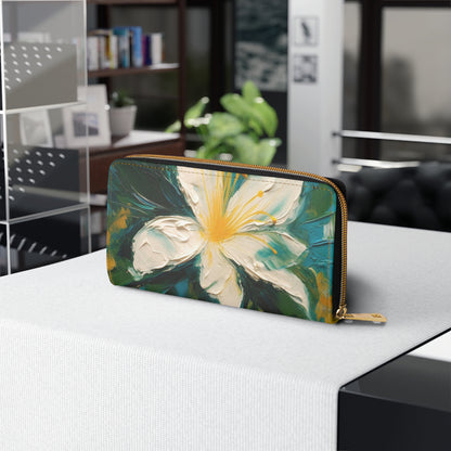 Floral Symphony: Zipper Wallet featuring an Abstract Oil Painting of Jasmine