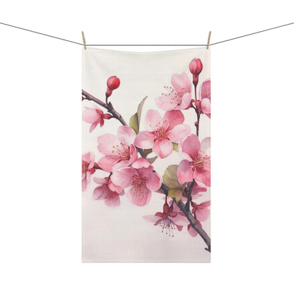 Artistic Flourish: Floral Watercolor Cherry Blossom Kitchen Towel