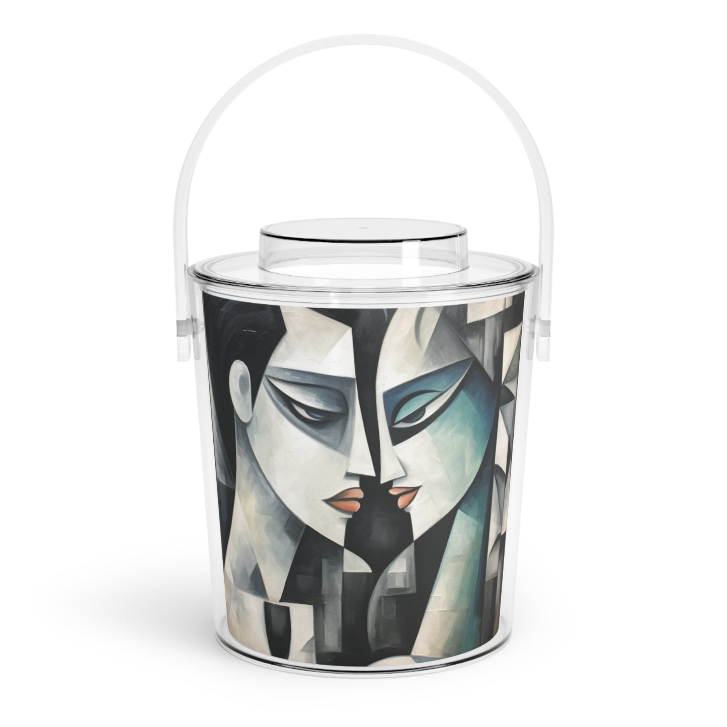 Ice Bucket with Tongs with Cubist Art: Sip with Artistic Finesse and Abstract Flair