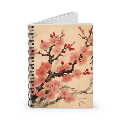 Floral Fusion: Spiral Notebook Merging Cherry Blossom Beauty and Artistic Flower Drawings