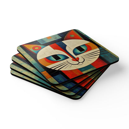 Artistic Vintage Vibes: Picasso-Inspired Midcentury Modern Corkwood Coaster Set for Retro Fashion