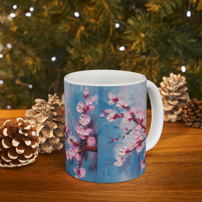 Ceramic Mug with Abstract Cherry Blossom Drawing: Embrace the Serenity