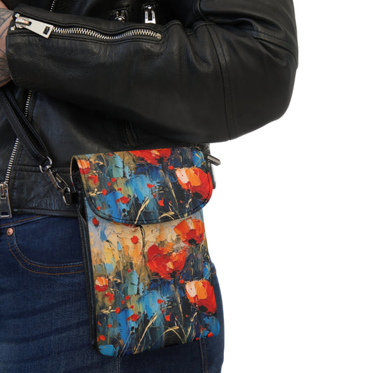 Small Cell Phone Wallet Paradise: Abstract Poppy Artwork and Flower Drawings