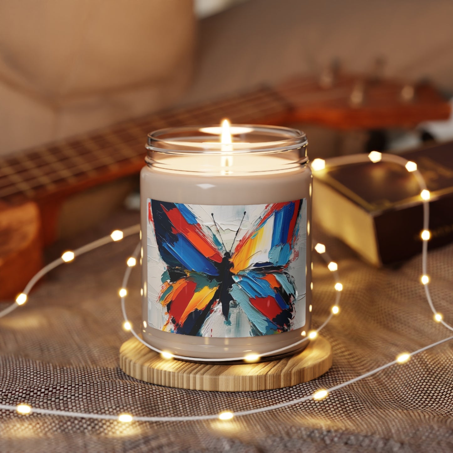 Abstract Scented Soy Candle for Art Lovers: Butterfly-Inspired Delight