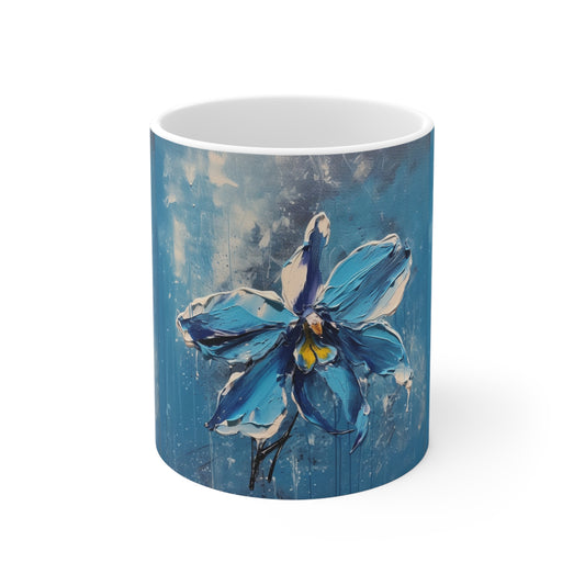 Elevate Your Sips with Blue Orchid Abstract Paintings Ceramic Mug