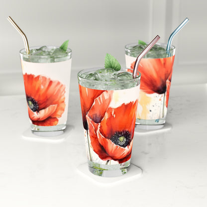 Whimsical Poppy Flower Watercolor Pint Glass: An Artistic Delight