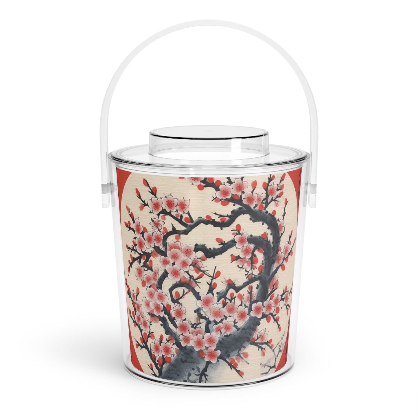 Enchanting Petal Symphony: Ice Bucket with Tongs Celebrating Cherry Blossom Tree Drawings