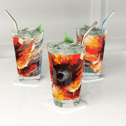 Poppy Symphony: Pint Glass with Abstract Floral Artwork