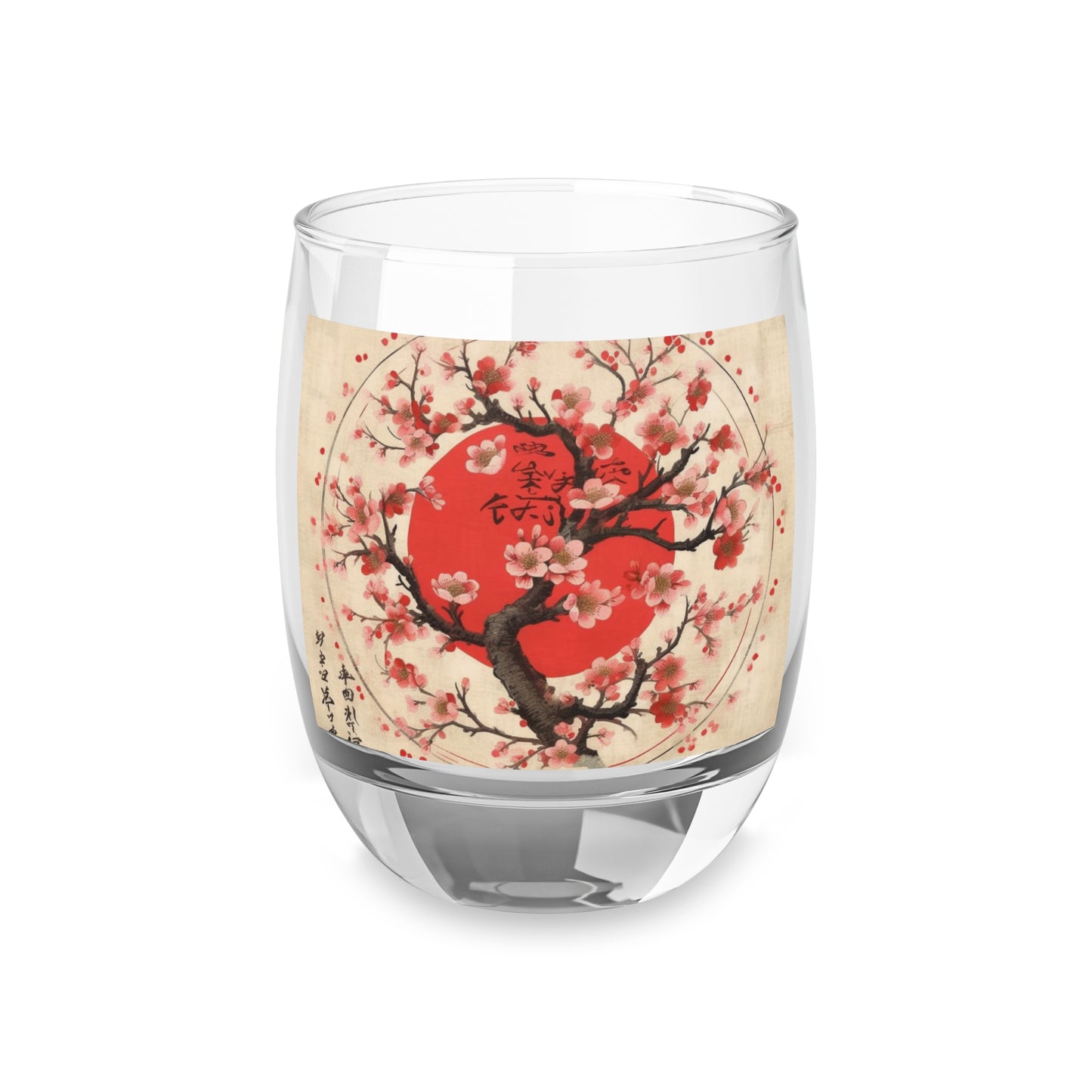 Nature's Brushstrokes: Whiskey Glass Featuring Captivating Cherry Blossom Drawings