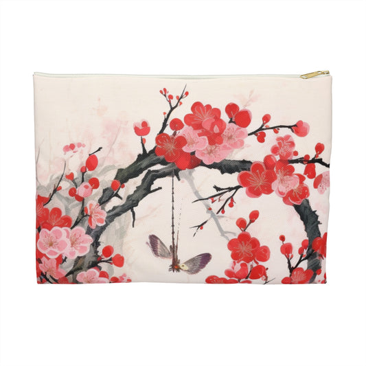 Cherry Blossom Delight: Accessory Pouch Adorned with Intricate Flower Drawings and Artistry