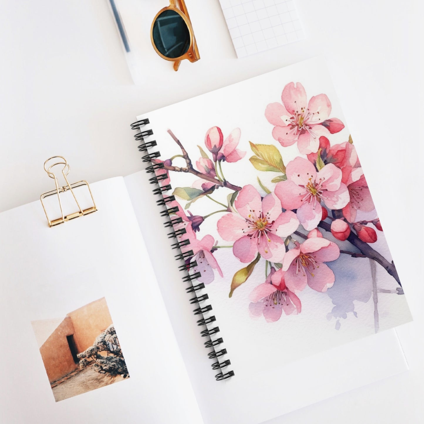 Artistic Flourish: Floral Watercolor Cherry Blossom Spiral Notebook