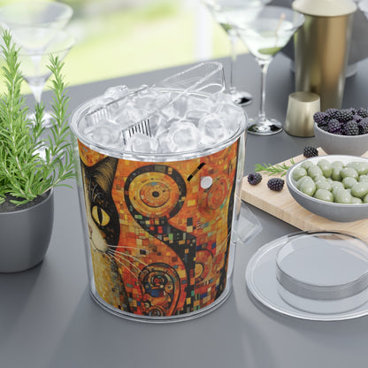 Symbolic Elegance: Gustav Klimt-Inspired Ice Bucket with Tongs