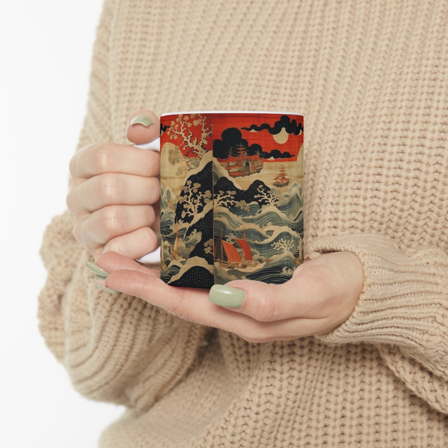 Ceramic Mug: Artistic Fusion - Where Japanese Tapestry Meets the Perfect Coffee Mug