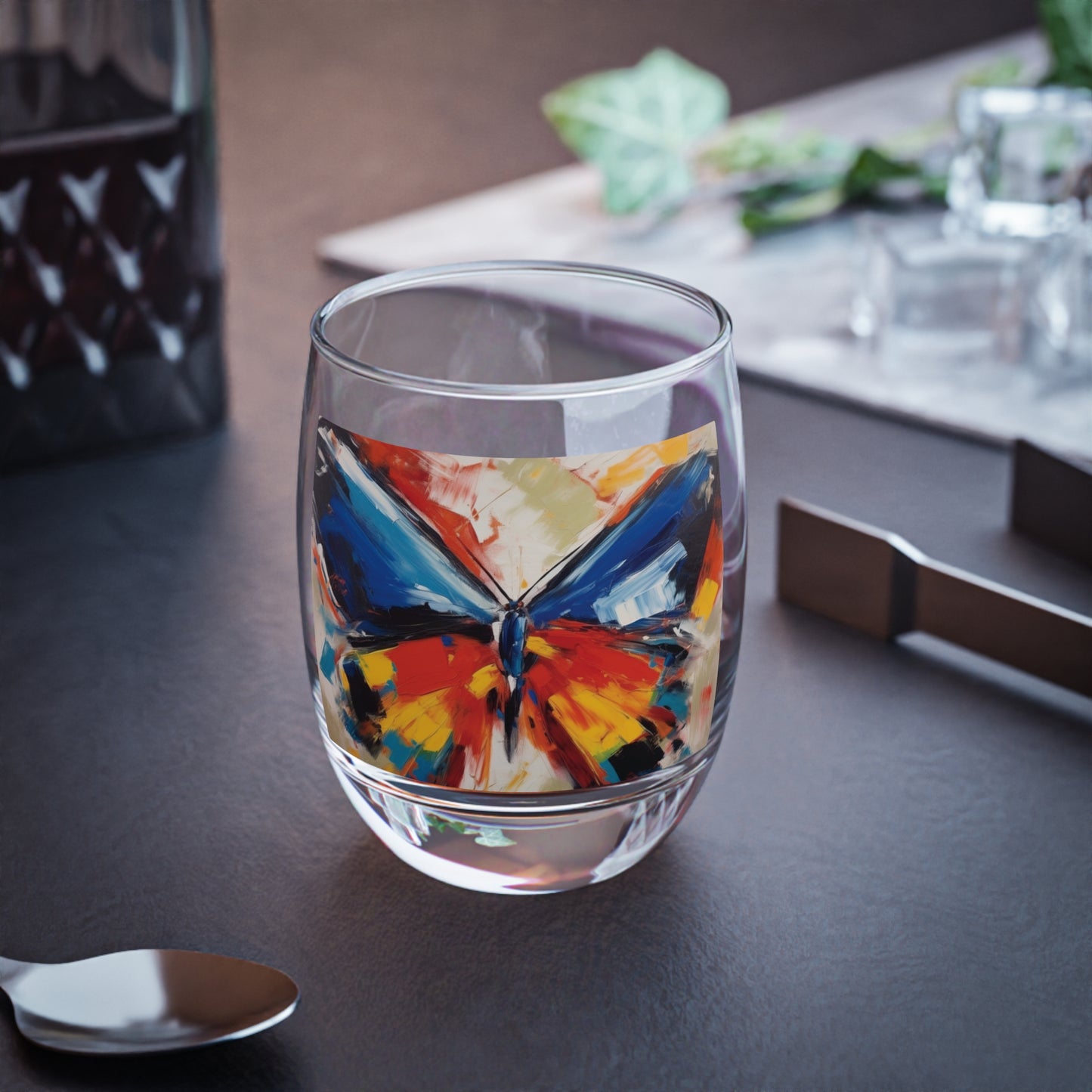Brush Strokes of Butterfly Splendor: Whiskey Glass for Artistic Inspiration