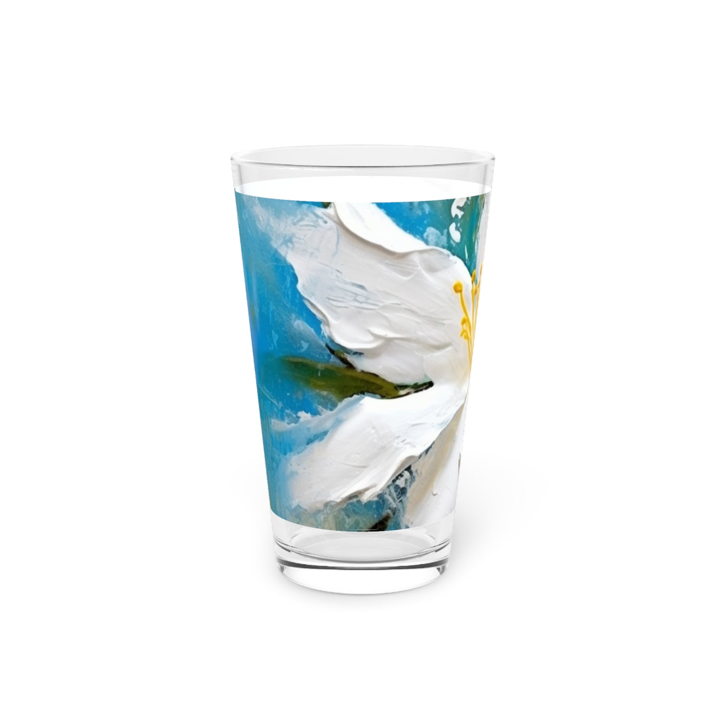 Ethereal Elegance: Pint Glass featuring an Abstract Oil Painting of Jasmine