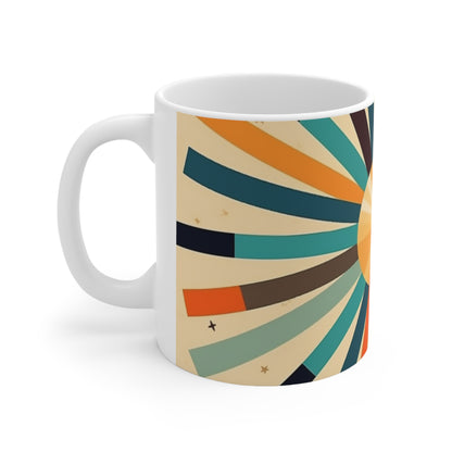 Swinging Sixties: 1960s Fashion-Inspired Coffee Mug with Abstract Art and Starburst Candy Colors