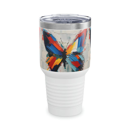 Abstract Art Lovers: Ringneck Tumbler with Bauhaus-Inspired Butterfly Delight