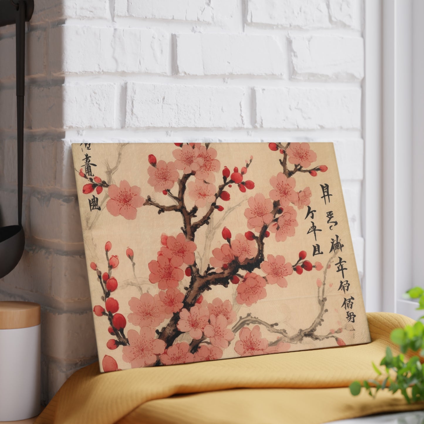 Floral Fusion: Glass Cutting Board Merging Cherry Blossom Beauty and Artistic Flower Drawings