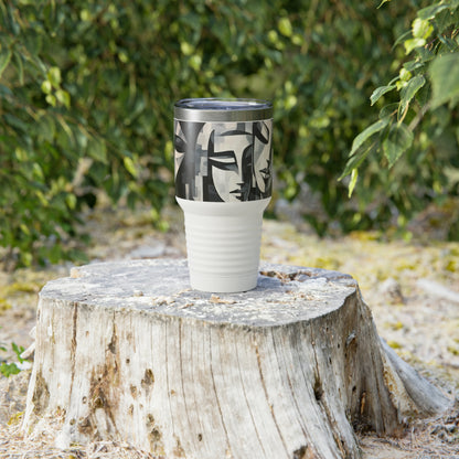 Abstract Masterpiece: Ringneck Tumbler Showcasing Cubist Artistry in Portable Form