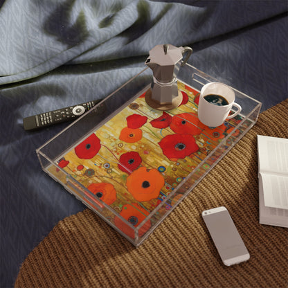 Floral Symphony: Acrylic Serving Tray showcasing Gustav Klimt's Poppies in Art Nouveau