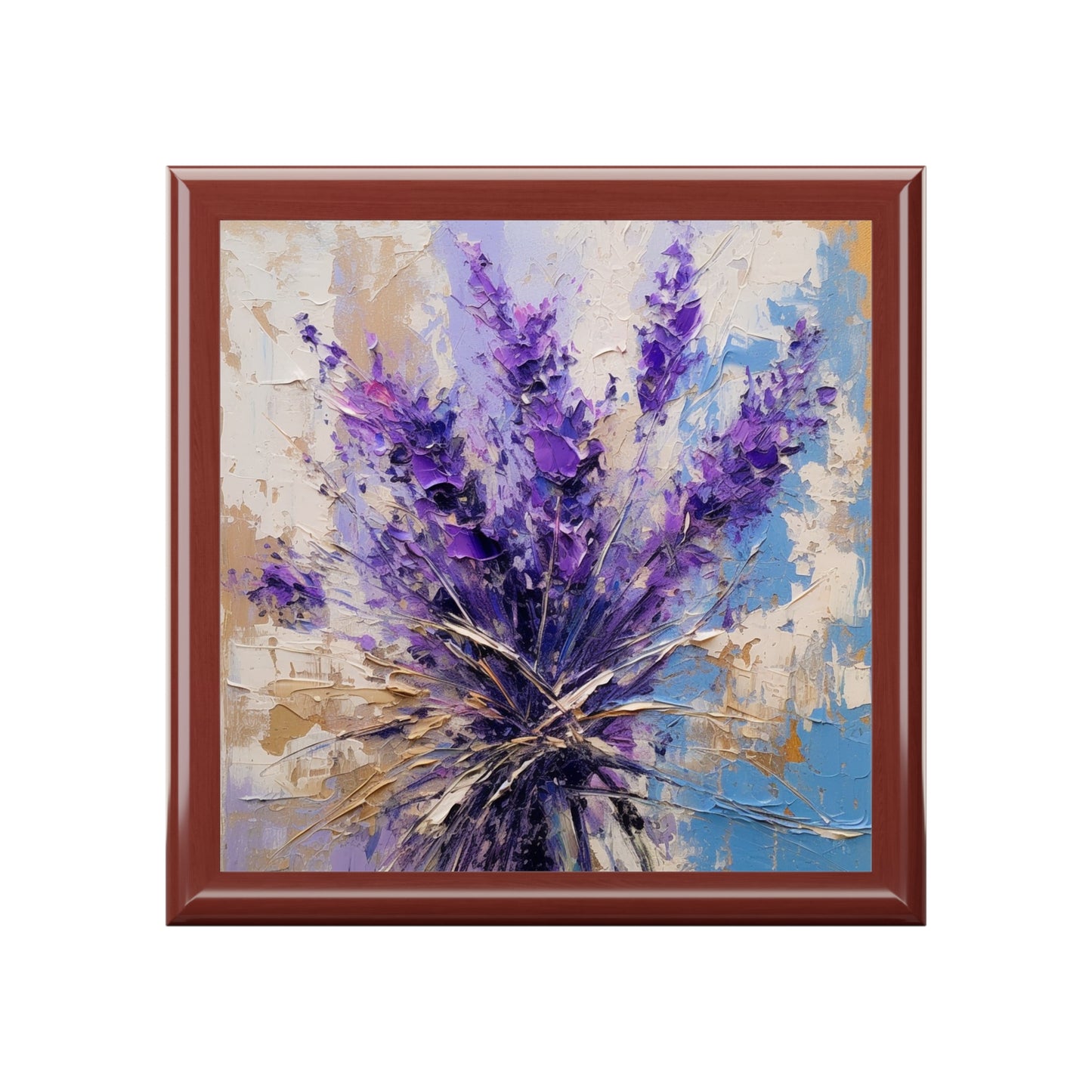 Vibrant Lavender Art on Jewelry Box: A Floral Delight for Your Senses