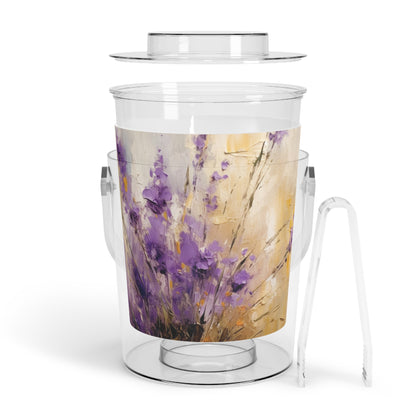 Expressive Lavender Drawing on Ice Bucket with Tongs: A Symphony of Colors and Petals