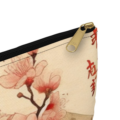 Whimsical Blossom Dreams: Accessory Pouch with Delightful Flower Drawings and Cherry Blossoms