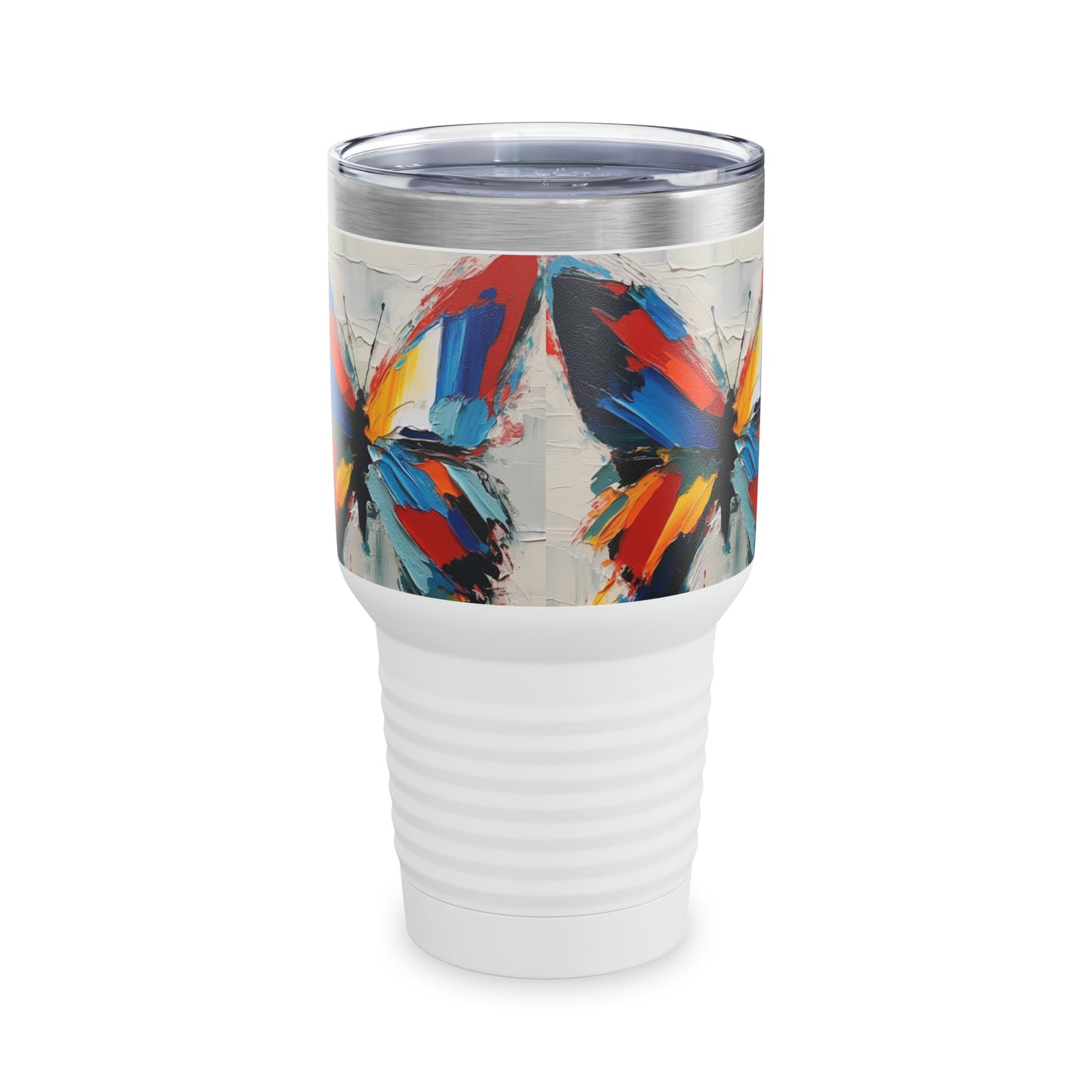 Abstract Art Lovers: Ringneck Tumbler with Bauhaus-Inspired Butterfly Delight