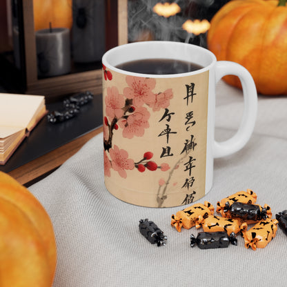 Nature's Artistry: Ceramic Mug Showcasing Delicate Flower Drawings