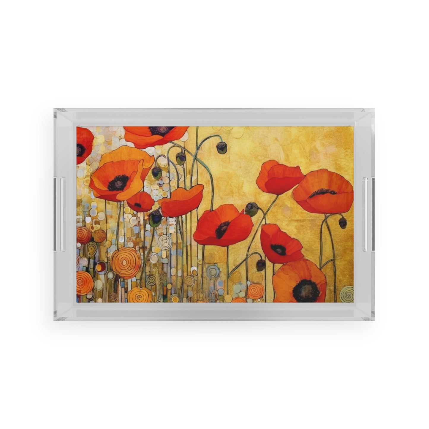 Acrylic Serving Tray Adorned with Gustav Klimt's Poppies