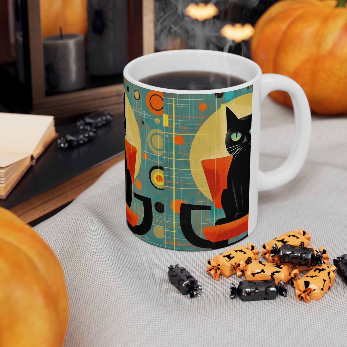 Midcentury Elegance: Retro Cat Mug for Modern Design Enthusiasts