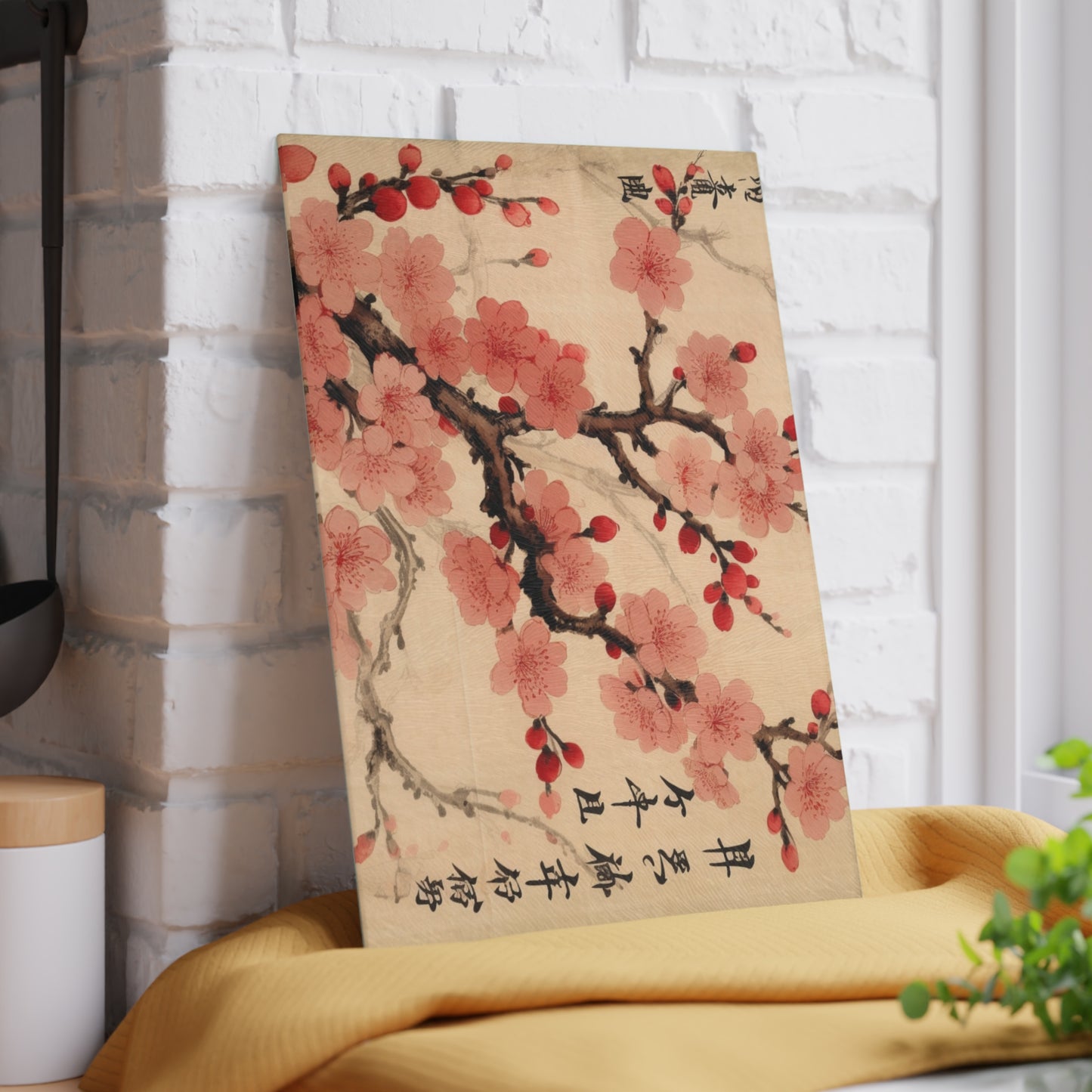 Floral Fusion: Glass Cutting Board Merging Cherry Blossom Beauty and Artistic Flower Drawings