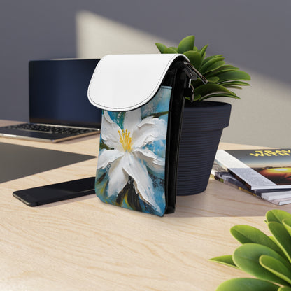 Ethereal Elegance: Small Cell Phone Wallet featuring an Abstract Oil Painting of Jasmine