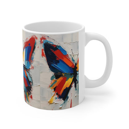 Abstract Butterfly Art on Ceramic Mug: A Contemporary Twist to Classic Symbolism