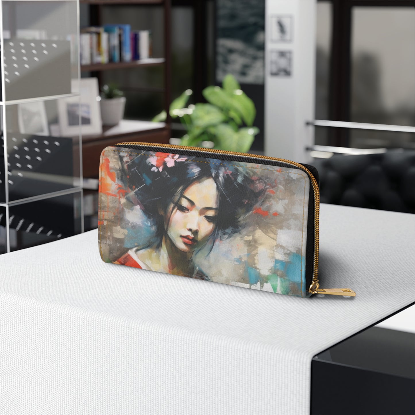 Zipper Wallet with Geisha Art: Style with Japanese Artistic Flair