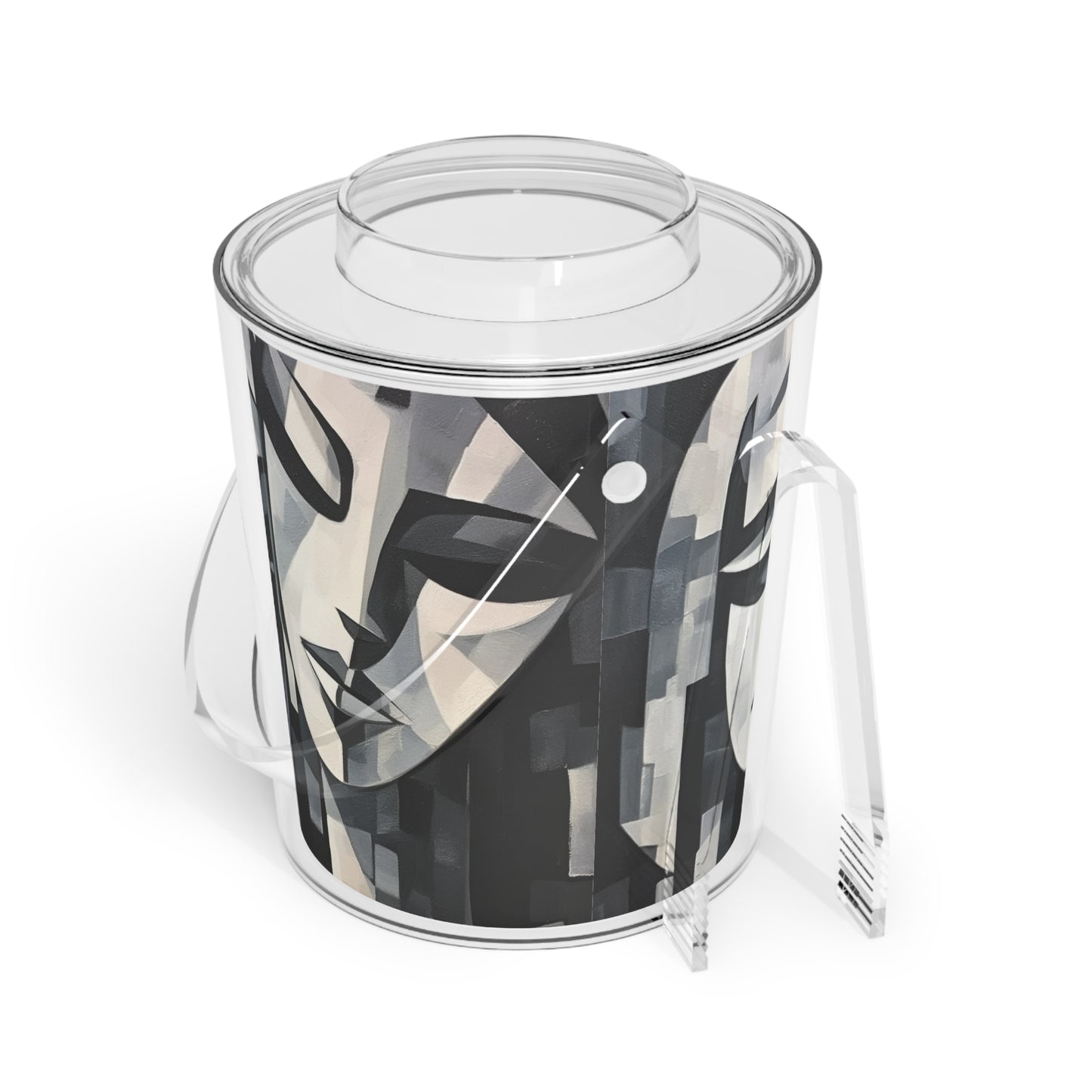 Abstract Oil Paint Ice Bucket with Tongs: Cubist Artistry in a Portable Masterpiece