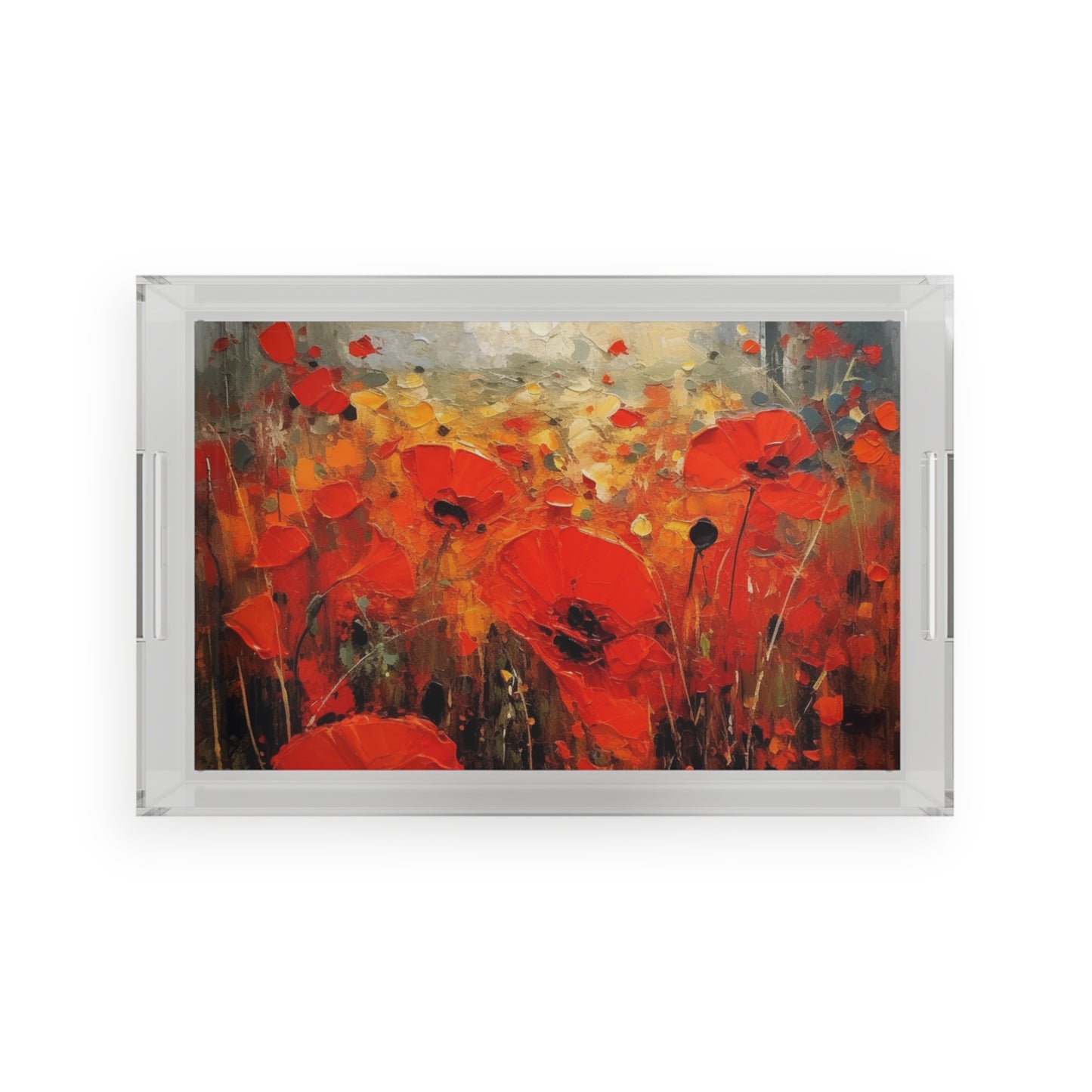 Whimsical Poppy Art on Acrylic Serving Tray