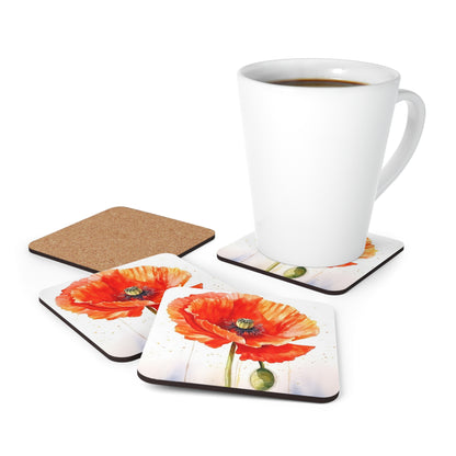 Watercolor Poppy Garden Corkwood Coaster Set: Unleash the Beauty of Nature