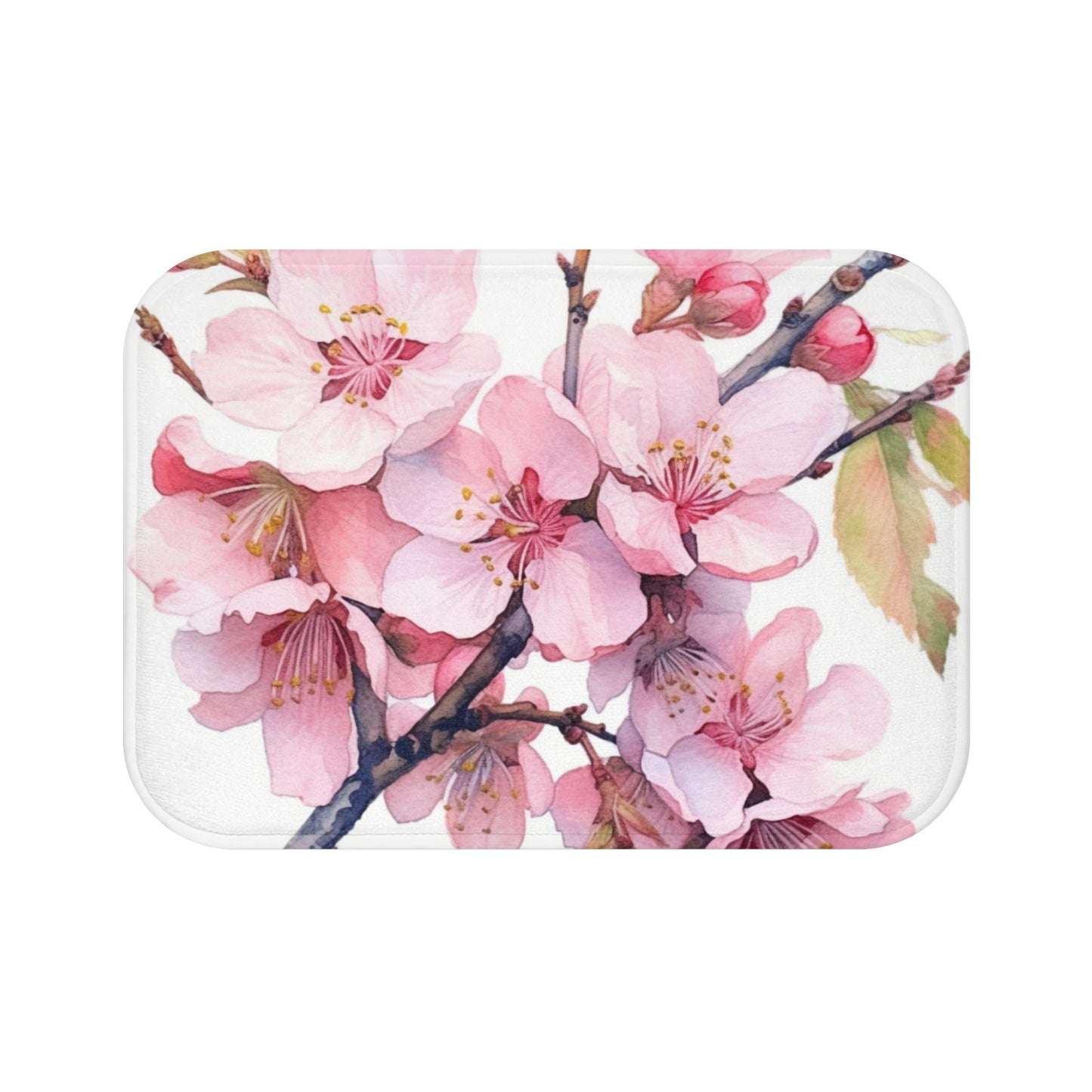 Whimsical Delight: Watercolor Cherry Blossom Tree Bathmat