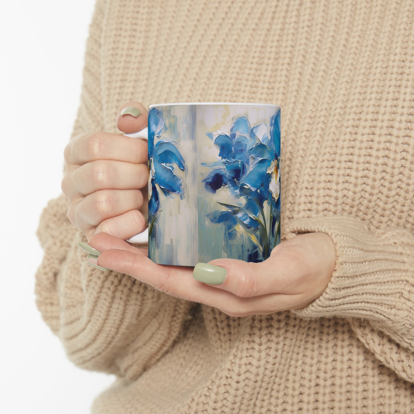 Embrace Artistic Expression with Blue Orchid Abstract Painting Ceramic Mug