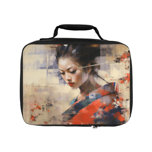 Japanese-Inspired Abstract Oil Painting Lunch Bag: Celebrating Geisha Beauty