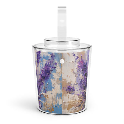 Vibrant Lavender Art on Ice Bucket with Tongs: A Floral Delight for Your Senses