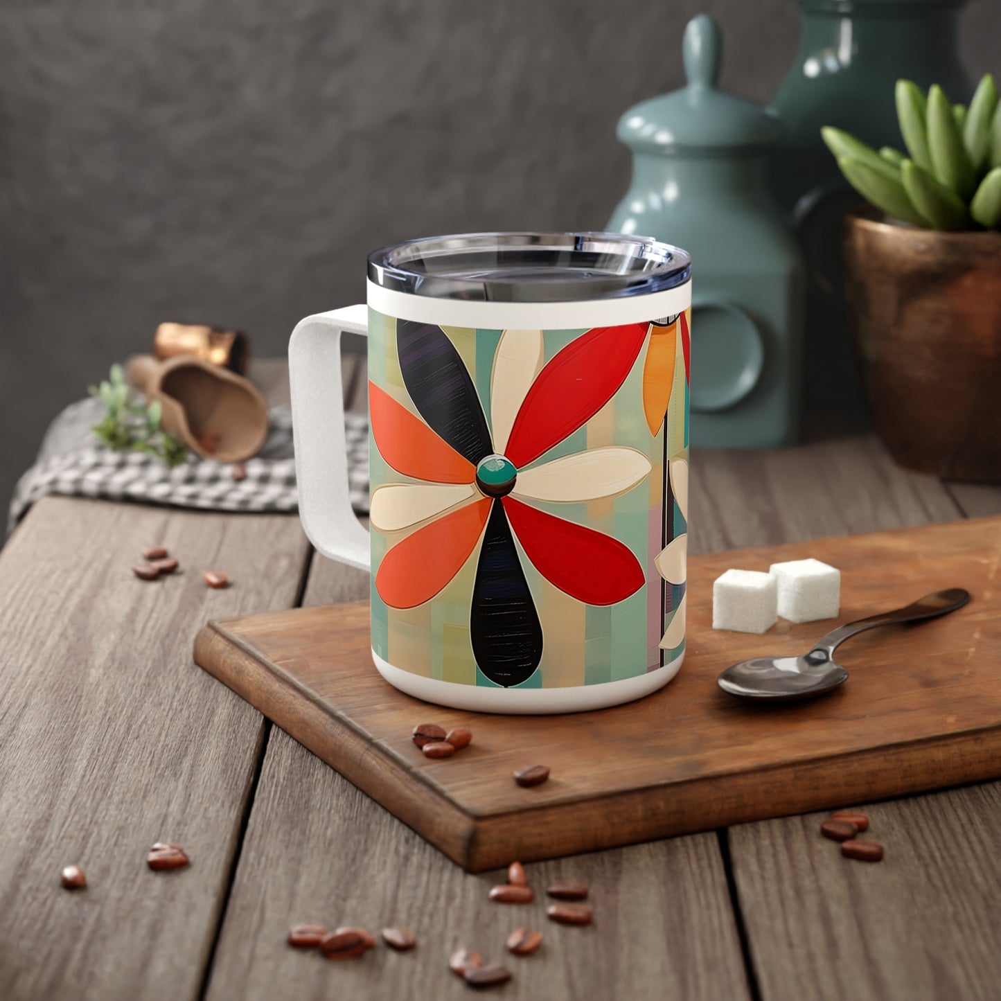 Floral Delight: Minimalist Home Decor with Flower Drawings on Insulated Coffee Mug