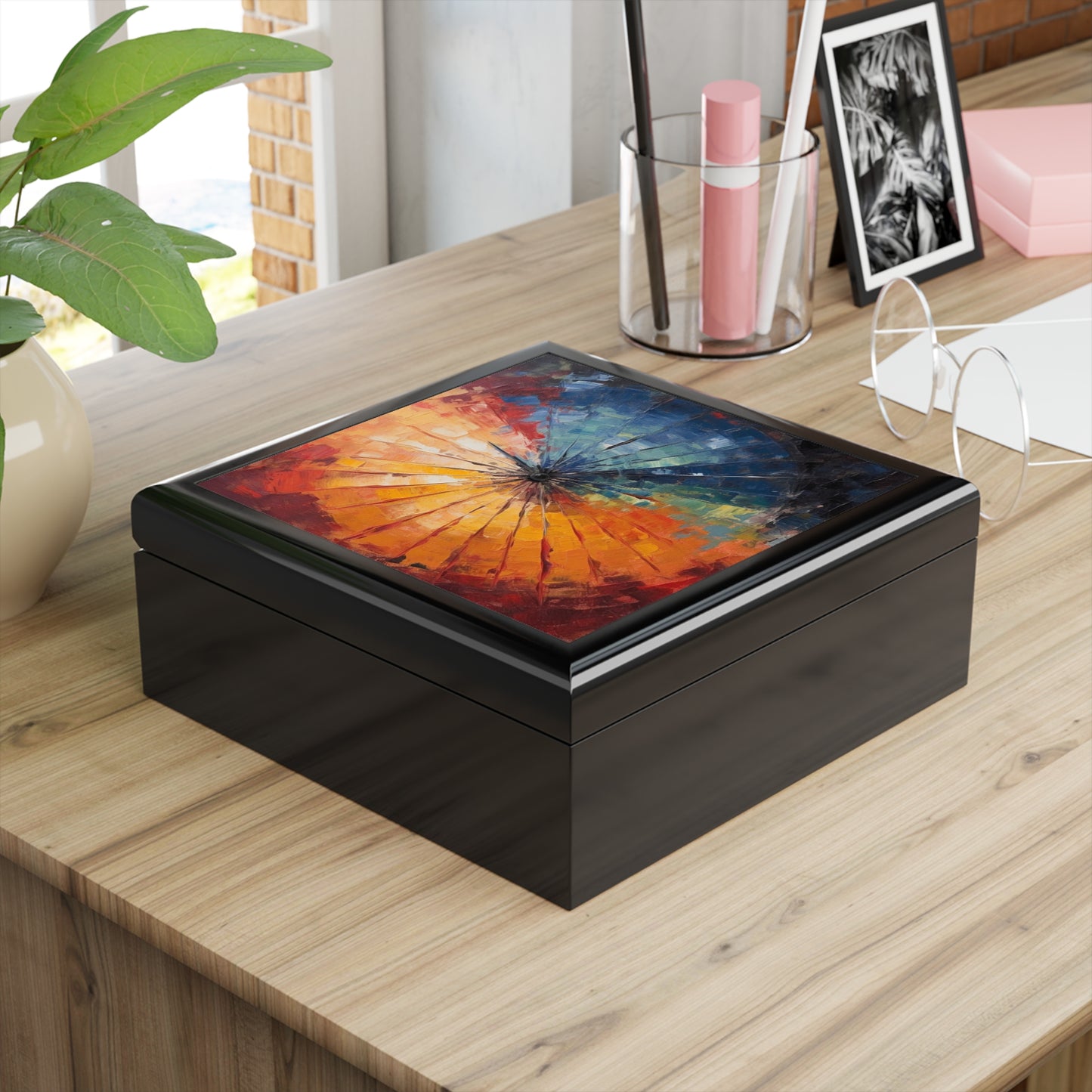 Abstract Art Jewelry Box: Japanese Umbrella, A Reflection of Creativity