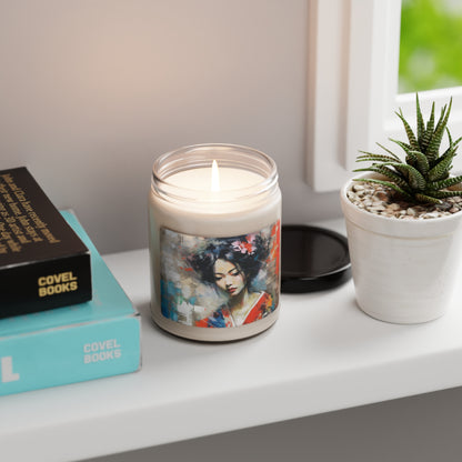 Scented Soy Candle with Geisha Art: Style with Japanese Artistic Flair