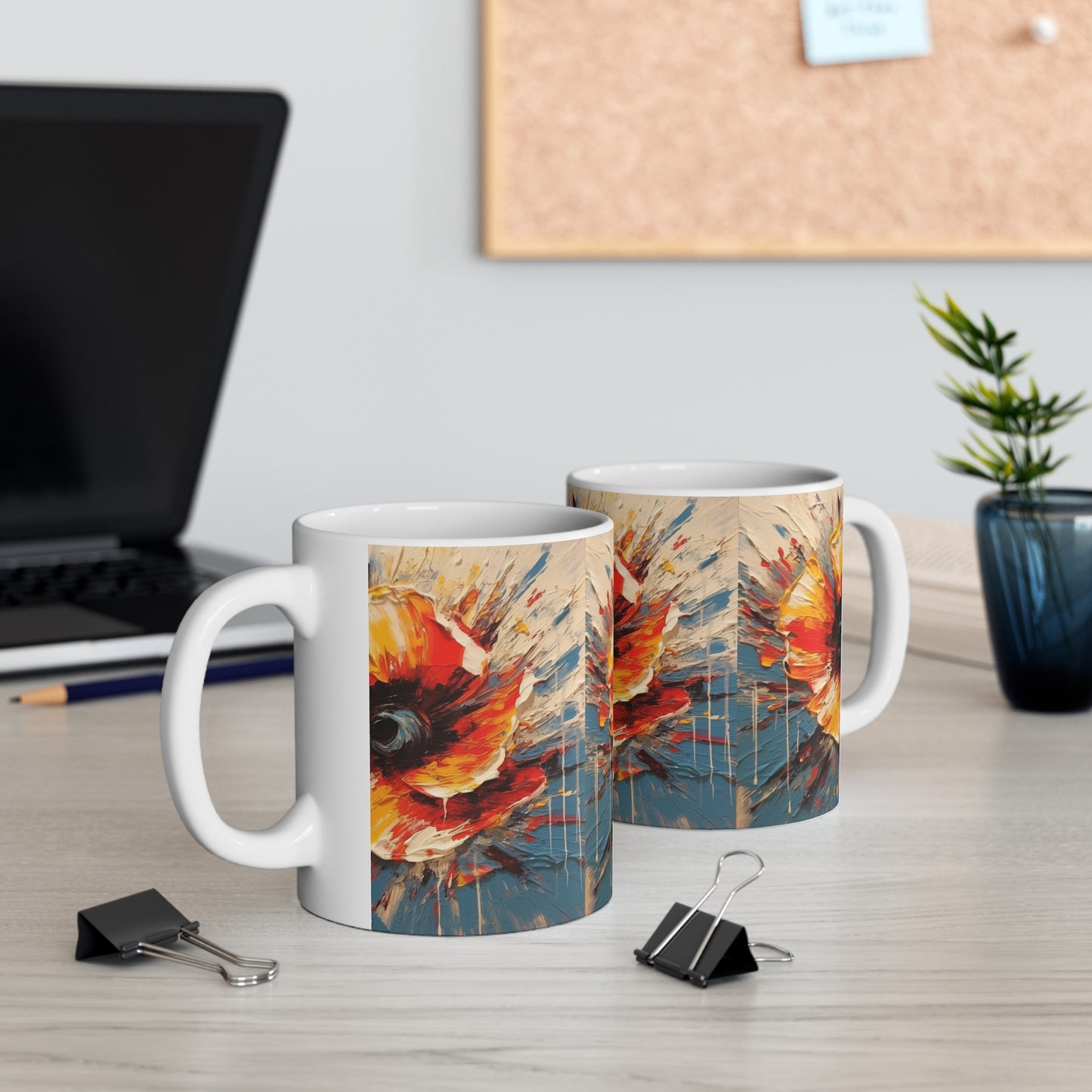 Poppy Symphony: Ceramic Mug with Abstract Floral Artwork