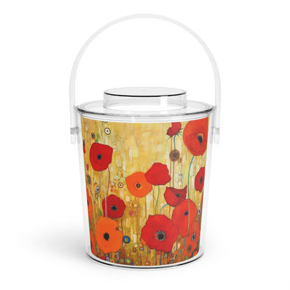 Floral Symphony: Ice Bucket with Tongs showcasing Gustav Klimt's Poppies in Art Nouveau