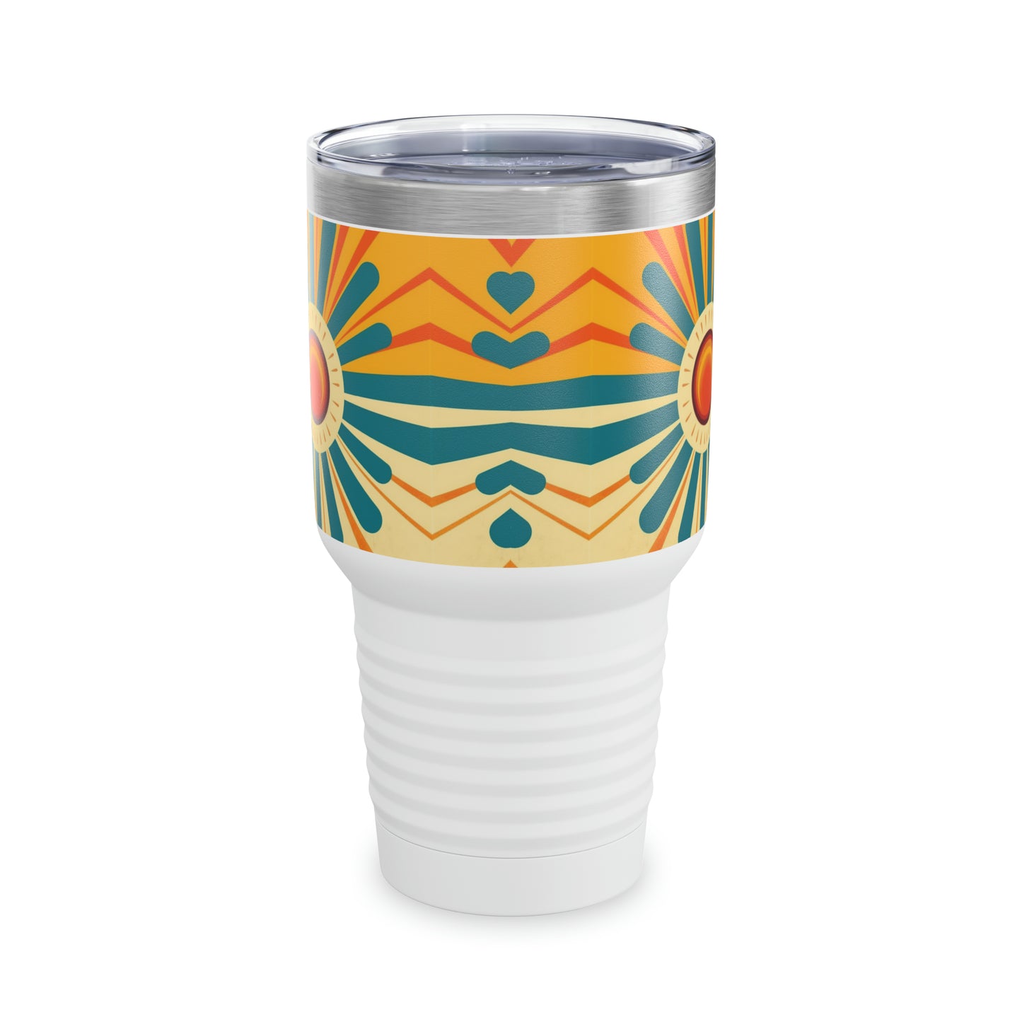 Midcentury Sunburst: Ringneck Tumbler with Radiant Sunbeam Design